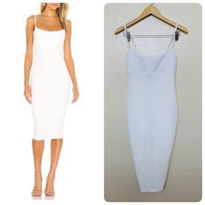 Nookie Bailey Midi Crepe Bodycon Dress Medium Ivory Spaghetti Strap $199